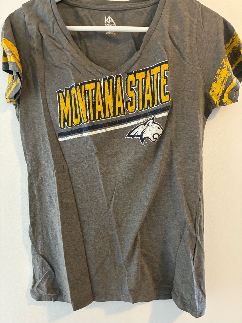 Knights Apparel Gray and Yellow Montana State V-Neck Tee